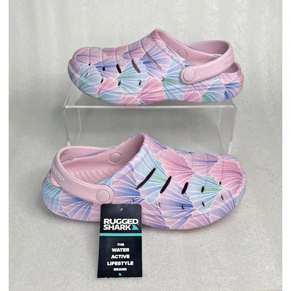 Rugged Shark Eva Shell Print Pink Clogs Slip on Sandals Girls Size 13 NEW